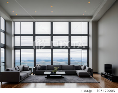 Realistic penthouse interior detailed design medium shot. 106470003