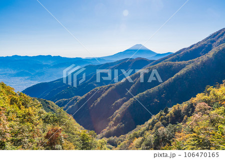 (山梨県)池の茶屋林道から望む、富士山 秋 (山梨県)池の茶屋林道から望む、富士山 秋 106470165