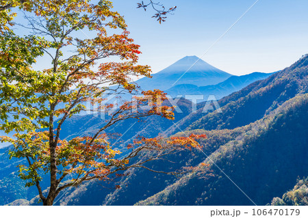 (山梨県)池の茶屋林道から望む、富士山 秋 (山梨県)池の茶屋林道から望む、富士山 秋 106470179