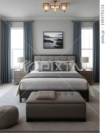 realistic interior bedroom design with medium shot. realistic interior bedroom design with medium shot. 106470218