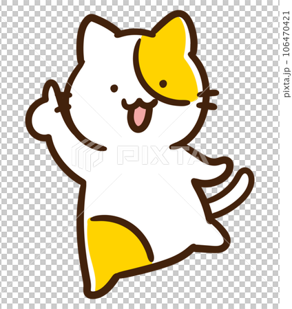 一隻可愛的貓角色指向左上角的變形插圖 106470421