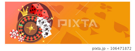 Gambling banner template with casino symbols. Cartoon roulette and cards 106471872