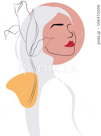 Hand drawn one line woman portrait with abstract geometric elements and flower. Hand drawn one line woman portrait with abstract geometric elements and flower. 106472006