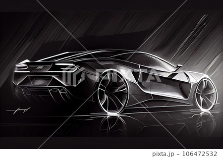 Modern car design sketch cinematic. Hand drawn modern sports car silhouette. Side view of supercar. Can be used as a part of an emblem, label, icon, logo. Modern car design sketch cinematic. Hand drawn modern sports car silhouette. Side view of supercar. Can be used as a part of an emblem, label, icon, logo. 106472532