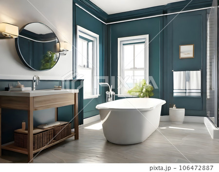 Realistic coastal bathroom with beautiful sunlight. 106472887