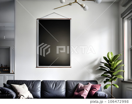 Blank poster frame on sofa in modern 106472998