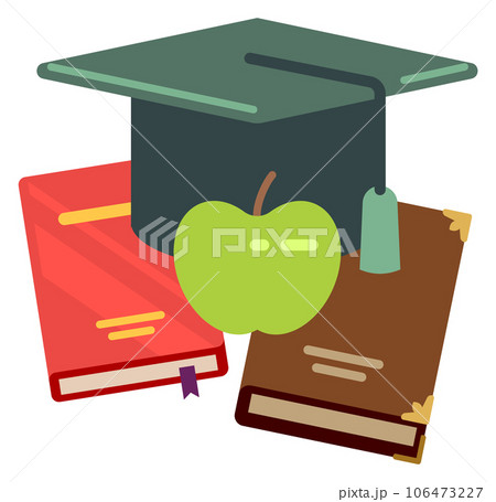 Student flat icon. Books and graduation hat symbol Student flat icon. Books and graduation hat symbol 106473227
