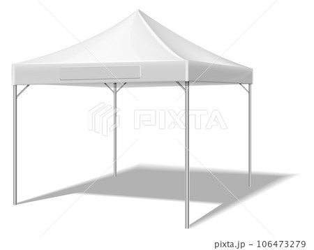 White tent mockup. Realistic event advertising sunshade 106473279
