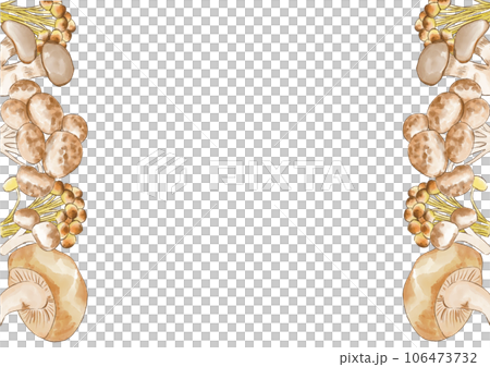 Mushroom frame with a simple side painted in watercolor 106473732