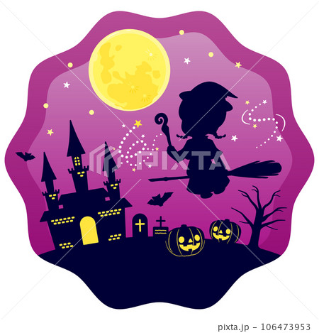 ハロウィン　月と魔女　背景あり2 106473953