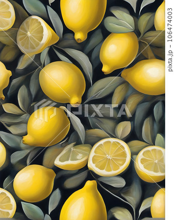 Floral autumn background painted with lemons and 106474003