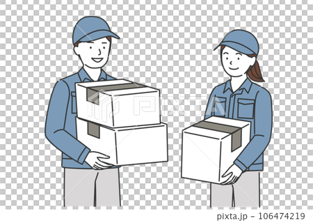 搬運紙板箱的男性和女性搬運工 106474219