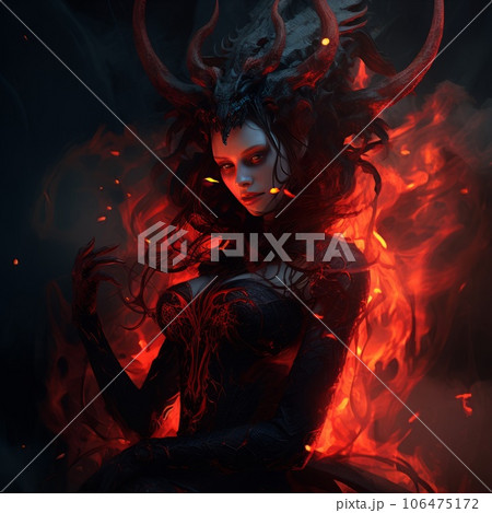 Beautiful red devil woman with horns and red...のイラスト素材 [106475172] - PIXTA