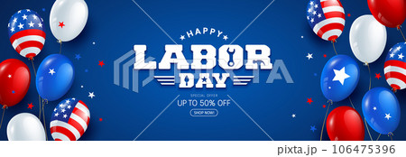 Happy Labor day sale, balloons american flag banner design on blue background 106475396