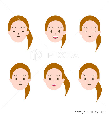 Woman or girl cartoon's emotions. Facial expression for illustration Woman or girl cartoon's emotions. Facial expression for illustration 106476466