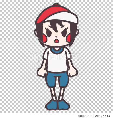 一個穿著運動服的憤怒女孩的彩色插圖 一個穿著運動服的憤怒女孩的彩色插圖 106476643