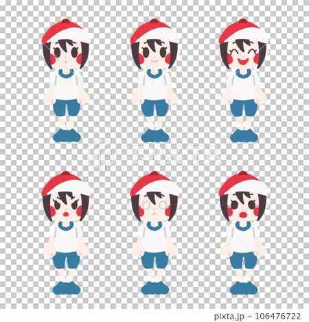 Color illustration set of girls wearing gym clothes with various expressions (red team) Color illustration set of girls wearing gym clothes with various expressions (red team) 106476722