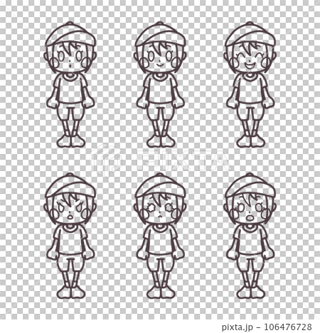 Line drawing set of girls wearing gym clothes with various expressions 106476728