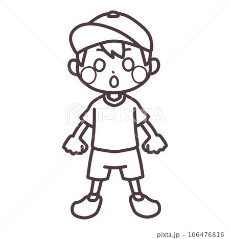 体操服を着た驚いている男の子の線画 体操服を着た驚いている男の子の線画 106476816