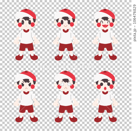Color illustration set of boys wearing gym clothes with various expressions (red group) 106476829