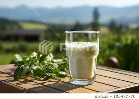 glass of fresh milk Generative AI 106477770
