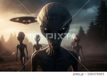 An alien from another planet looks into the camera. 106479065
