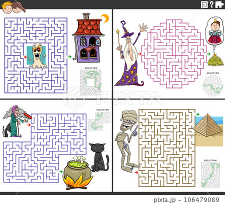 maze activities set with cartoon fantasy characters maze activities set with cartoon fantasy characters 106479089