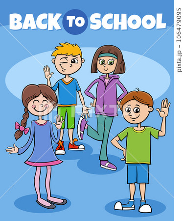 cartoon children characters with back to school caption cartoon children characters with back to school caption 106479095