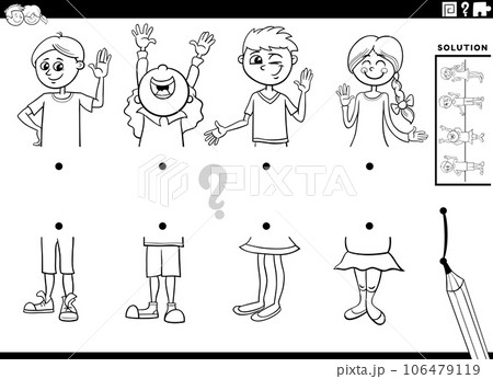 match halves of pictures of children activity coloring page 106479119