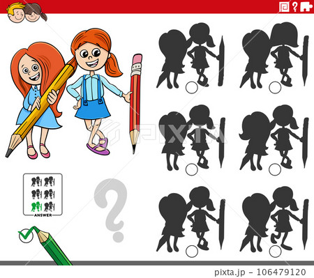 educational shadows game with two girls and pencils 106479120