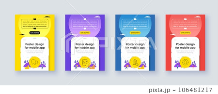 Simple set of Face id, Checklist and Discounts app line icons. Poster offer design with phone interface mockup. Include Cold-pressed oil icons. For web, application. Vector 106481217