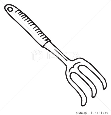 Pitchfork doodle. Gardening tool. Hand darwn hayfork 106481539