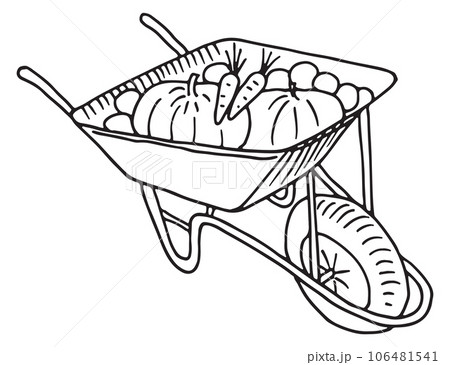 Vegetable harvest in wheelbarrow. Farming doodle icon 106481541