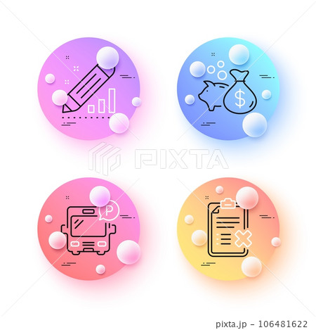 Reject checklist, Edit statistics and Loan minimal line icons. 3d spheres or balls buttons. Bus parking icons. For web, application, printing. Decline file, Seo manage, Investment of savings. Vector Reject checklist, Edit statistics and Loan minimal line icons. 3d spheres or balls buttons. Bus parking icons. For web, application, printing. Decline file, Seo manage, Investment of savings. Vector 106481622