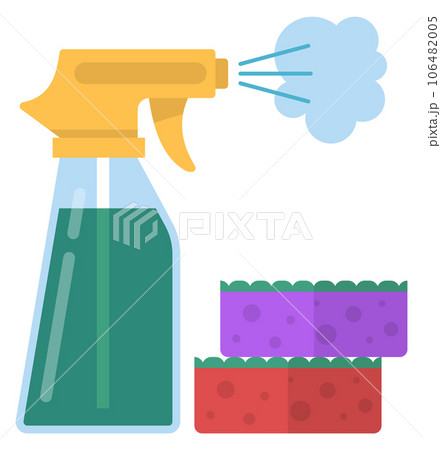Spray bottle and color sponges. House cleaning icon Spray bottle and color sponges. House cleaning icon 106482005