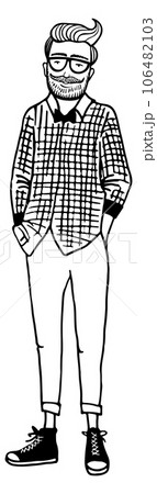 Hipster fashion sketch. Yound stylish man standing 106482103