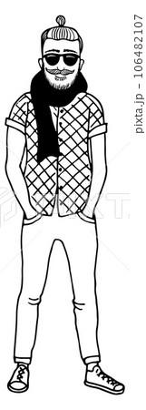 Bearded man in stylish hipster clothes. Fashion sketch 106482107