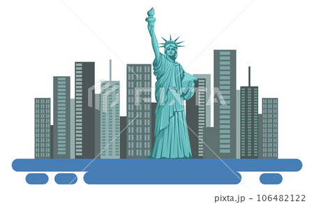 New York landmark icon. Cartoon statue and skyscrapers New York landmark icon. Cartoon statue and skyscrapers 106482122