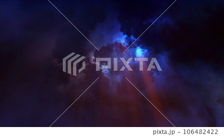3D rendering of thunderclouds with bright lightning flashes 106482422