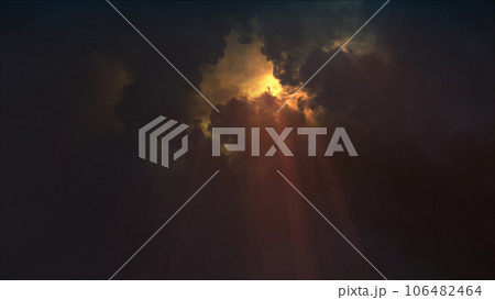 3D rendering of thunderclouds with bright lightning flashes 106482464