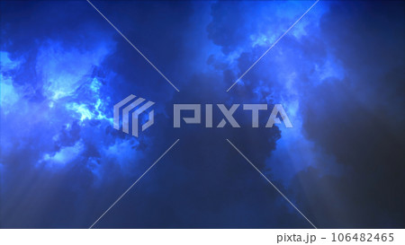 3D rendering of thunderclouds with bright lightning flashes 106482465
