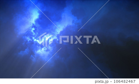 3D rendering of thunderclouds with bright lightning flashes 106482467