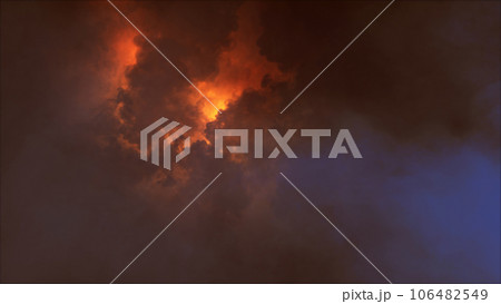 3D rendering of thunderclouds with bright lightning flashes 106482549