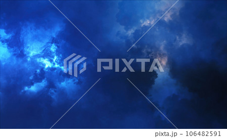 3D rendering of thunderclouds with bright lightning flashes 3D rendering of thunderclouds with bright lightning flashes 106482591