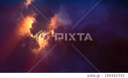 3D rendering of thunderclouds with bright lightning flashes 106482592