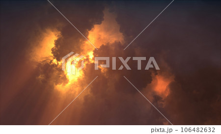 3D rendering of thunderclouds with bright lightning flashes 106482632