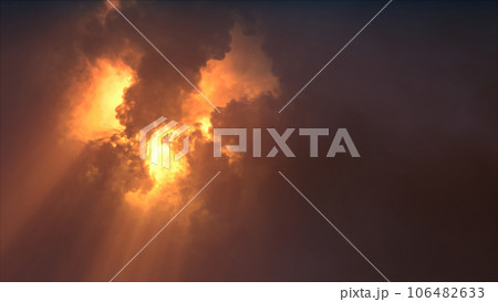 3D rendering of thunderclouds with bright lightning flashes 3D rendering of thunderclouds with bright lightning flashes 106482633