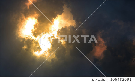 3D rendering of thunderclouds with bright lightning flashes 106482691