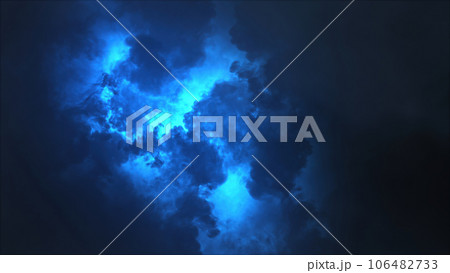 3D rendering of thunderclouds with bright lightning flashes 106482733