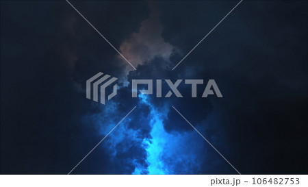 3D rendering of thunderclouds with bright lightning flashes 3D rendering of thunderclouds with bright lightning flashes 106482753